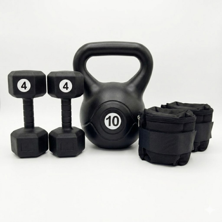 Combo Pesa Rusa 10 kg + Par de Mancuernas 4 kg + Par de Tobilleras 2 kg - Vista 1