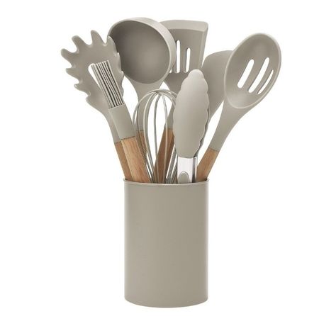 Set 9 Utensilios de Cocina Carol con Mango de Madera Beige