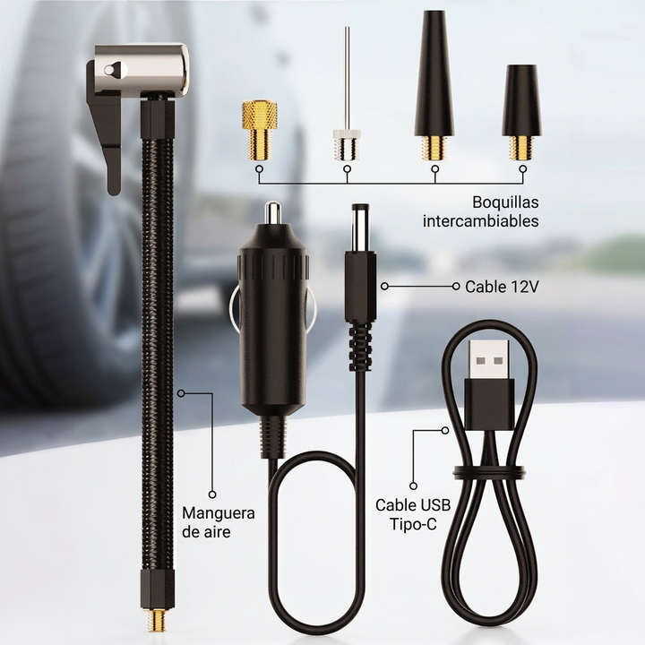 Compresor De Aire Portátil Recargable Klasse 150 PSI USB-C Auto 12V Linterna LED Inflador (KS7714) - Vista 3