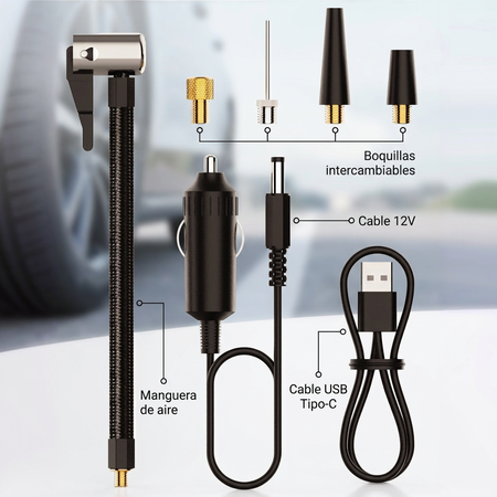 Compresor De Aire Portátil Recargable Klasse 150 PSI USB-C Auto 12V Linterna LED Inflador (KS7714)