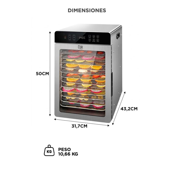Deshidratador de Alimentos Cuk By Gadnic 12 Bandejas Desmontables 630W Display Digital - Vista 6