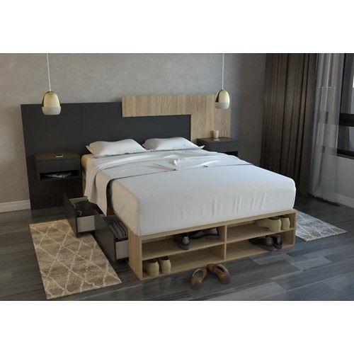 Box de Cama DS Home 1,40 m 4 Cajones Estantes Olmo Negro 195x33x142 cm - Vista 2