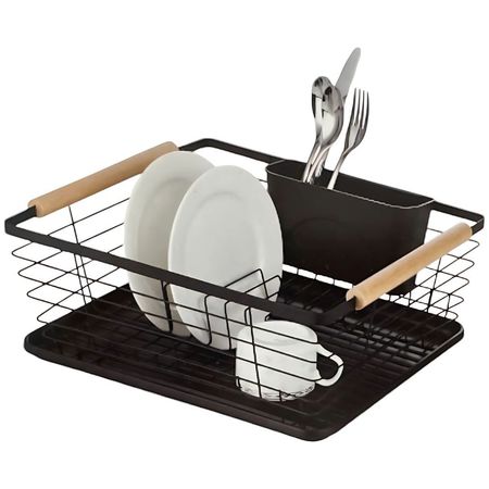 Escurridor Secaplatos Con Bandeja Porta Cubiertos Asa Madera
