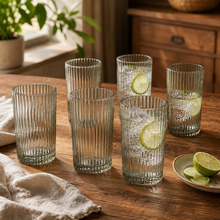 Set x6 Vasos Vidrio Alto Labrado Tragos Verde 400 ml Aston