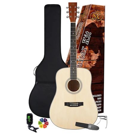 SX SD104 "Zurda" Natural. Guitarra acústica con accesorios. Todo para empezar hoy