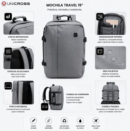 Combo Valija Carry On 20" + Mochila Travel Unicross