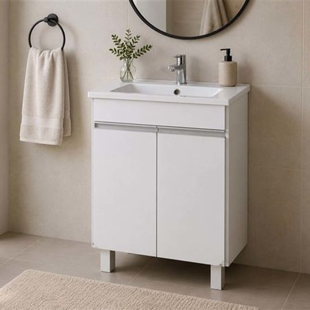 Vanitory de Pie Blanco con Bacha de 60 CM y 2 Puertas