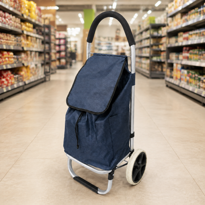 Carrito De Compras Plegable Con Estructura Reforzada Azul - Vista 1