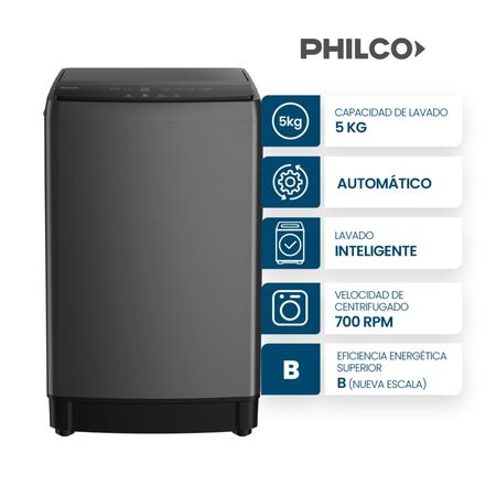 Lavarropas Automatico Philco PHLS67GN 5Kg Gris