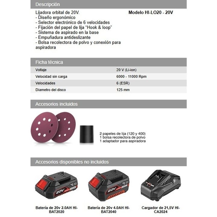 Lijadora Roto Orbital Inalambrica 20v DAIHATSU sin bateria sin cargador - Vista 4