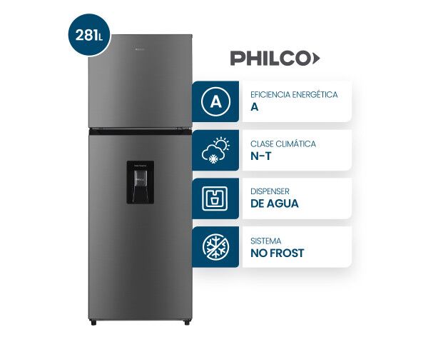 Heladera Philco PHNT267XD2 Top Mount Dispenser No Frost 281L Inox - Vista 1