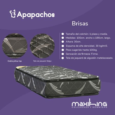 Colchon Maxiking Brisas 1 Plaza y Media 100x190x30cm Espuma de Alta Densidad Doble Pillow de Jackard