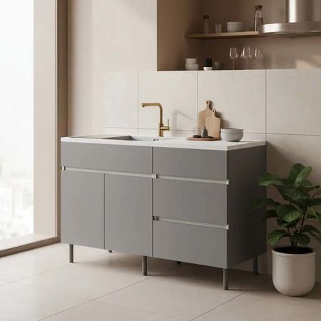 Bajomesada Moderno Livorno 120 CM 2 Puertas 3 Cajones Gris Polar