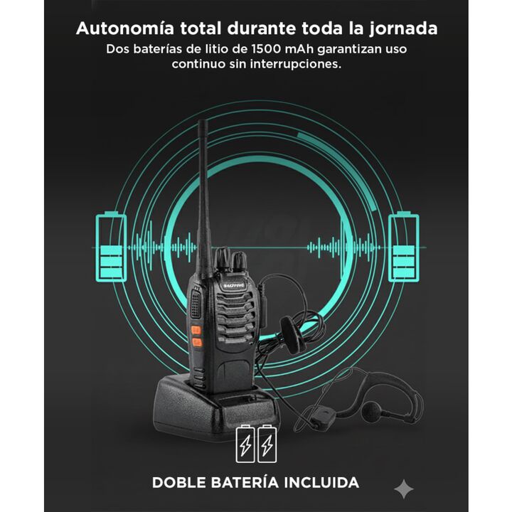 Handy Baofeng BF-888S 5w 16CH UHF Hasta 10km + 2 Baterías y Manos Libres - Vista 3