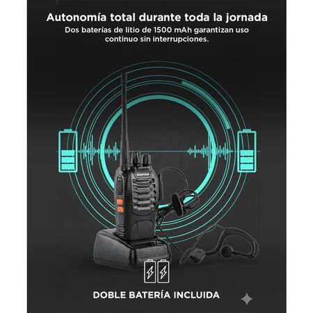 Handy Baofeng BF-888S 5w 16CH UHF Hasta 10km + 2 Baterías y Manos Libres