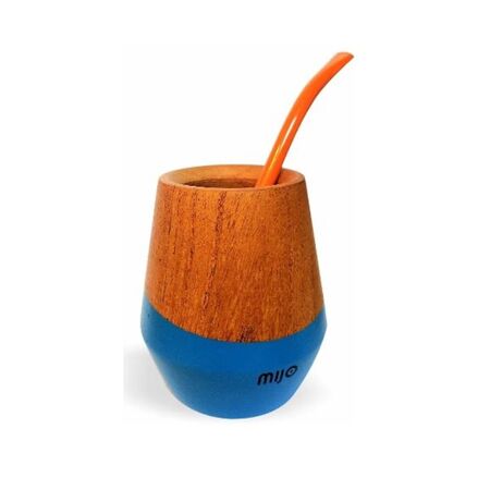 Mate De Madera Con Bombilla Mijo Azul