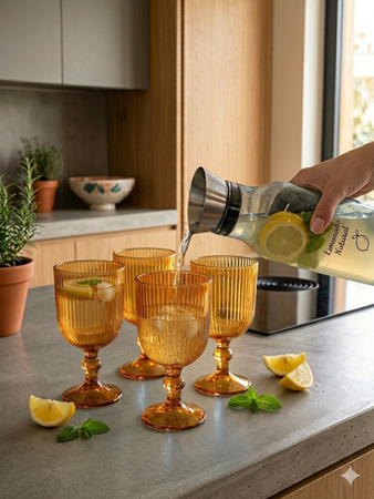 Set x 4 Copa Vaso con Pie Vidrio Labrado Color 365 ml Aston