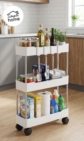 Carrito organizador con 3 estantes Auxiliar de cocina y limpieza
