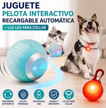 Juguete pelota interactivo recargable automatica + luz led para collar