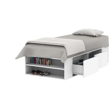 CAMA DE 1 PLAZA CON CAJONES Y ESTANTERIA ZAPATERO 90 x 190 CM
