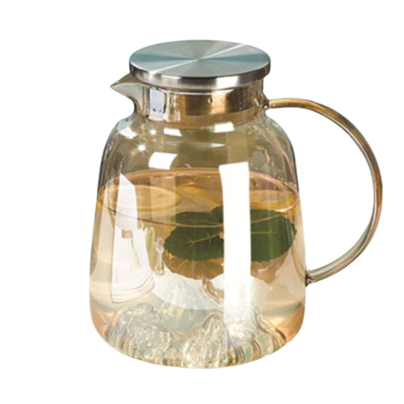 Jarra de Vidrio Ambar Agua Jugo con Tapa Acero y Asa 1500 ml