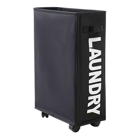 Cesto De Ropa Sucia Con Ruedas Plegable Compacto Rectangular Negro
