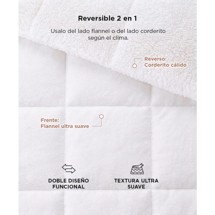 Acolchado Edredón RIETI By Gadnic Queen Reversible Corderito - Vista 3