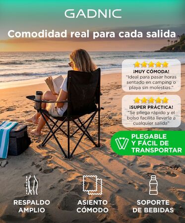 Silla Plegable Gadnic Camping Playa Pesca Reforzada Con Bolso