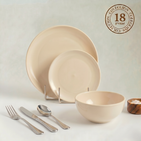 Set Vajilla 18 piezas Plato Playo Postre Bowl Cerámica Mate