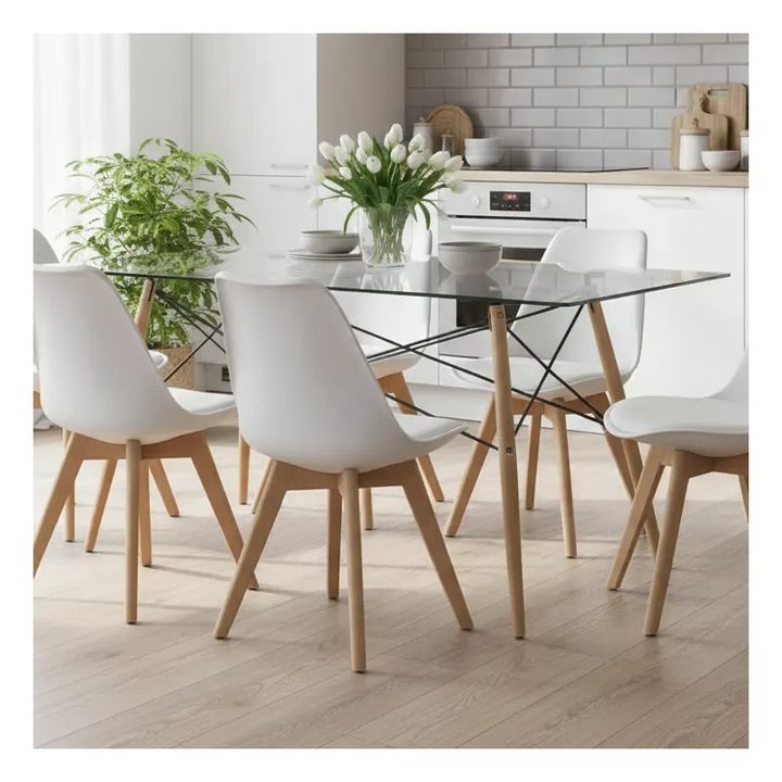 Juego De Comedor Mesa De Vidrio 120x80+6 Sillas Tulip Blanco - Vista 1
