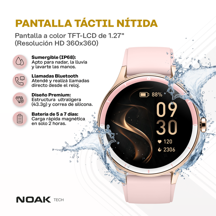 Smartwatch Noak M30 Classic Metal 1.27" TFT-LCD IP68 - Vista 4