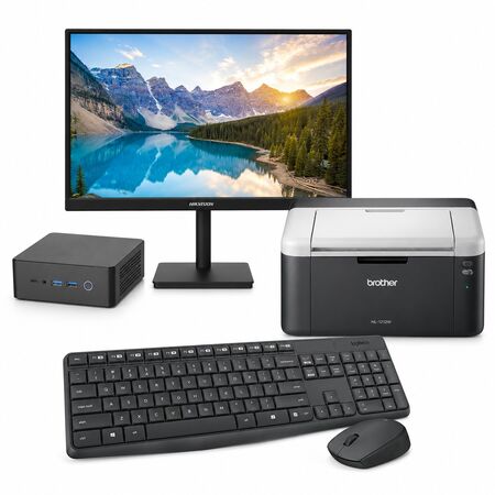 COMBO ESCUELA - OFICINA COMPLETA. MINI PC AMD RYZEN 3 3200U+8G+240G+MONITOR Hikvision 22" Full HD +TECLADO Y MOUSE INALAMBRICO + IMPRESORA LASER monocromo Brother HL-1212W . Se entrega lista para usar