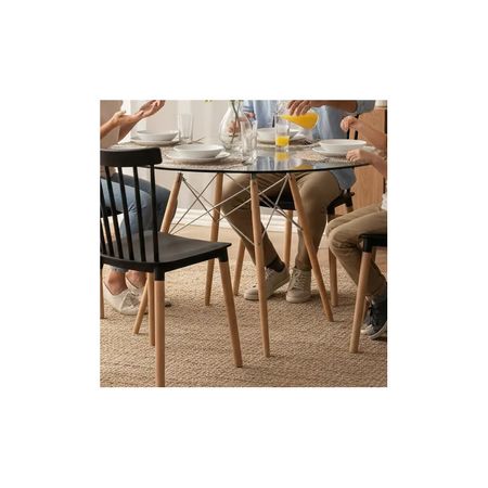 Juego De Comedor Mesa De Vidrio 100cm+4 Sillas Windsor Negro