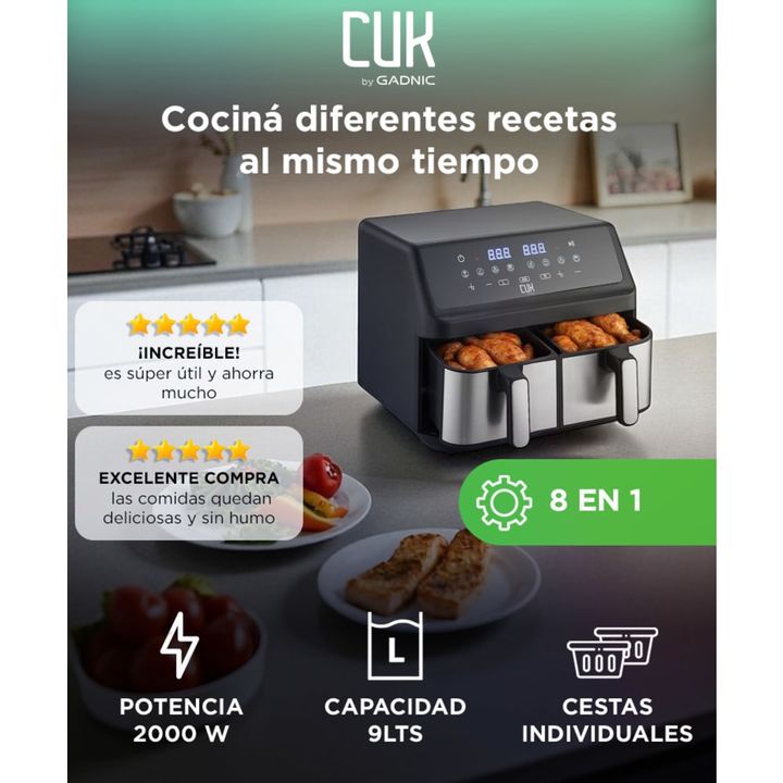 Freidora De Aire Eléctrica Gadnic Doble Cesta 9 Litros Antiadherente - Vista 2