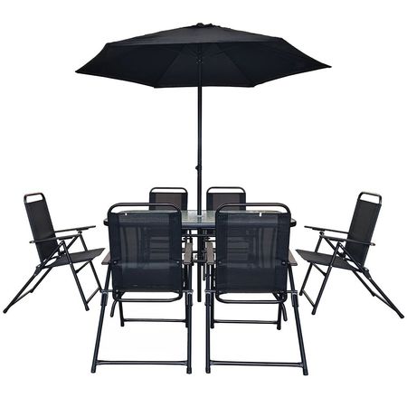 Set de Jardín Fravega Home 8 Piezas con Mesa Sillas plegables y Sombrilla