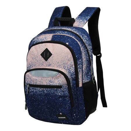 Mochila Kossok Mystic Escolar Porta Laptop Reforzada Azul Salpicado Geometrico