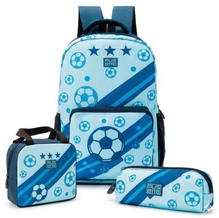 Kit escolar fútbol Infantil 3 En 1 mochila lunchera y cartuchera