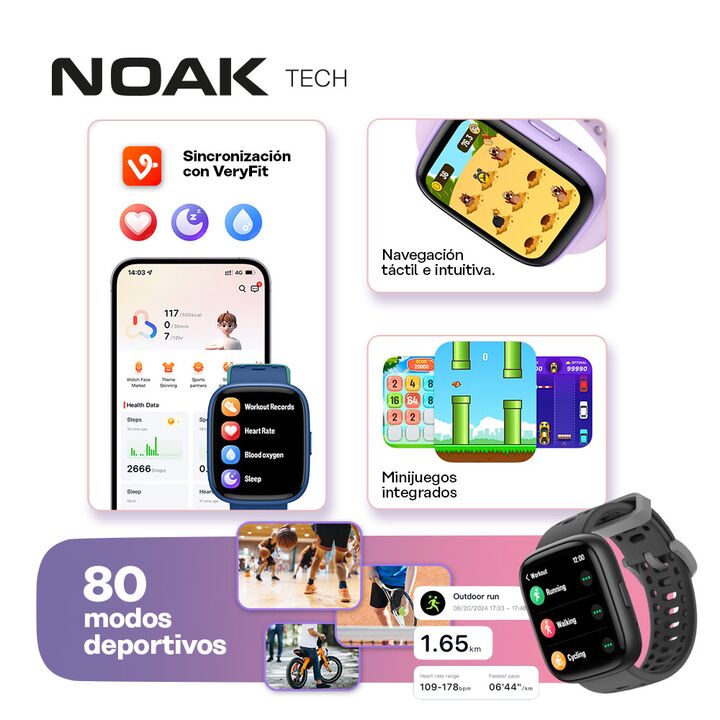 Reloj Inteligente Smartwatch Noak Negro y Auriculares Unicornio Niños Havit Rosa - Vista 6