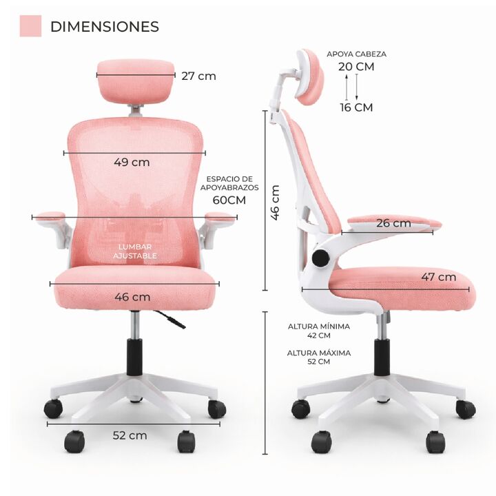 Silla Ergonómica Para Escritorio Oficina Mesh PinkLight - Vista 3