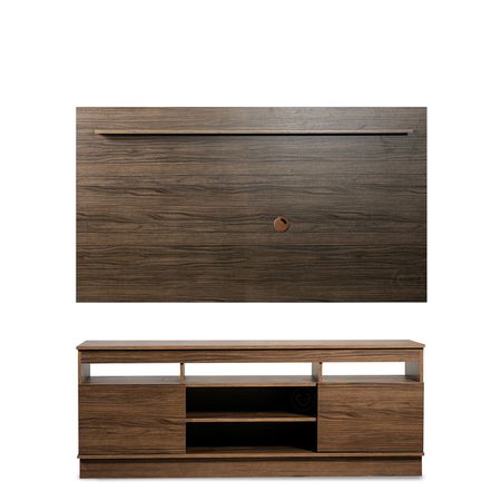 Rack y Panel de TV Milan Moderno Maximo Fortaleza Reforzado Combo de Entretenimiento Nogal