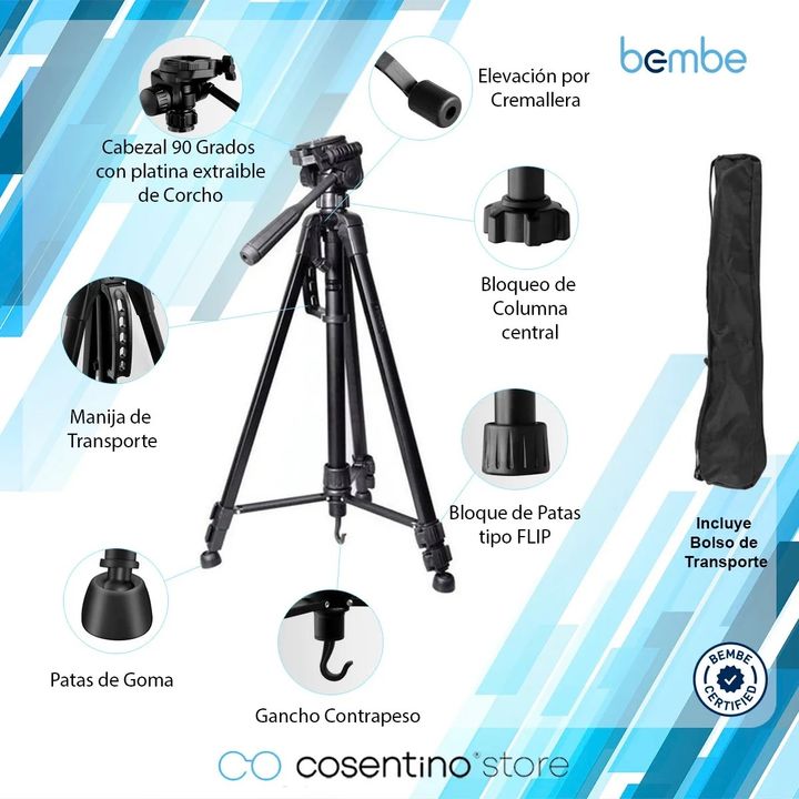 TRIPODE BEMBE PARA FOTOGRAFIA TLF140 CON ADAPTADOR PARA SMARTPHONE - Vista 3