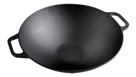 Wok Fundicion Hierro Con Asas Victoria Sarten 35,5cm Negro