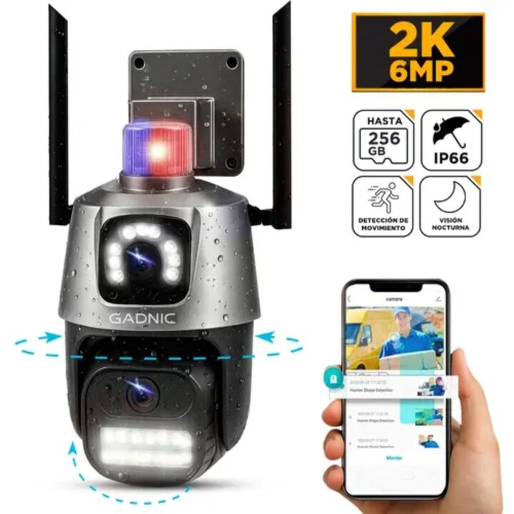 Cámara De Seguridad Dual Gadnic P1-QQ4 Seguimiento Sirena Resolución HD Visión Nocturna App Móvil - Vista 1