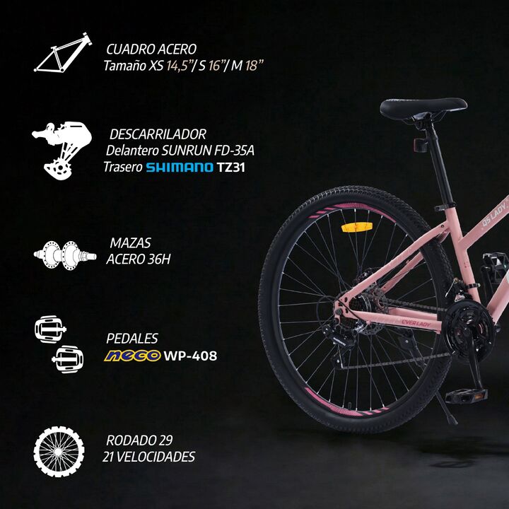 Bicicleta MTB Overtech Q5 Lady R29 Disco Shimano TZ31 - Vista 12