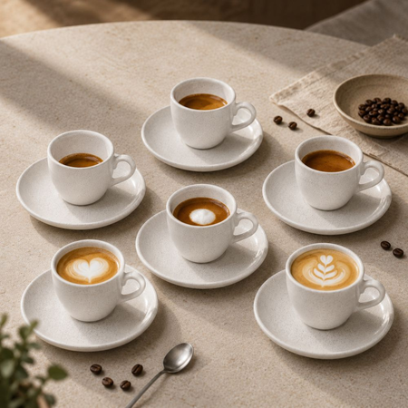 SET X6 TAZAS DE CAFÉ/ POCILLOS 80 CC CON PLATO BAUNILHA OXFORD