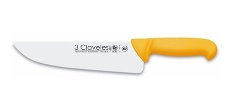 Cuchilla Carnicera Cuchillo 3 Claveles Cabo Amarillo 24cm