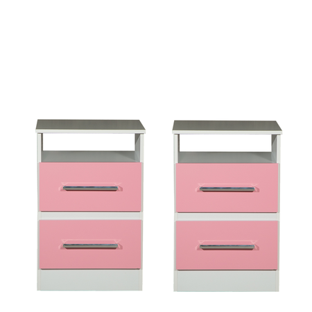 Combo x2 Mesa de luz Infantil Melamina Reforzada Maximo Fortaleza Rosa y Blanco