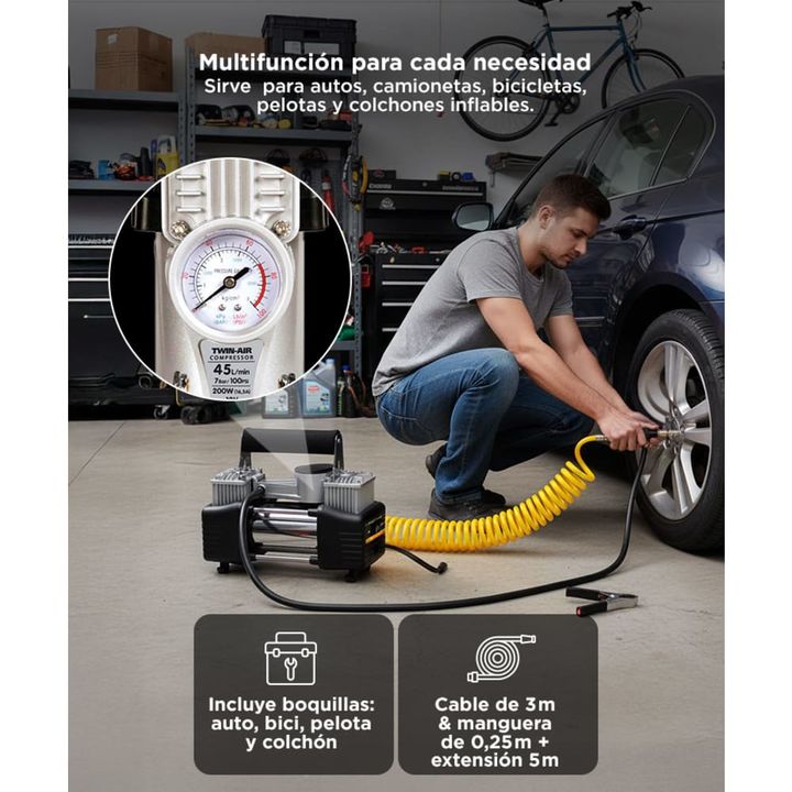 Compresor Para Auto 12v 150psi 85lt/min Portátil Incluye Bolso y Kit de Accesorios - Vista 3