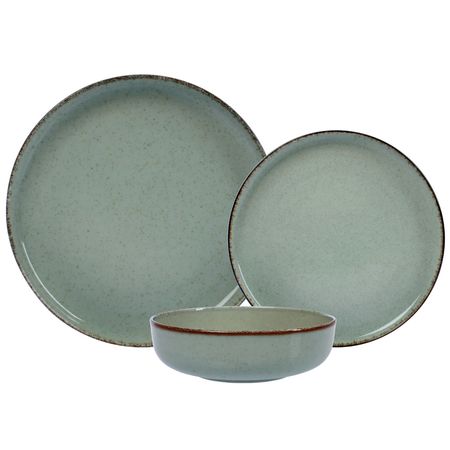 Vajilla 12 Piezas Plato Playo Postre Hondo Filo Envejecido Verde