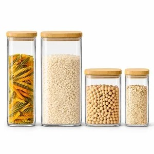 Set de 4 frascos de vidrio con tapa bambu